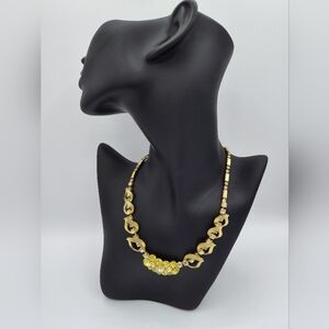 Sarah Coventry Monte Carlo 1961 Gold Leaf Yellow Clear Rhinestone Necklace